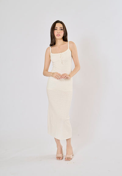 Orleans White Hollow Knitted Bodycon Maxi Dress