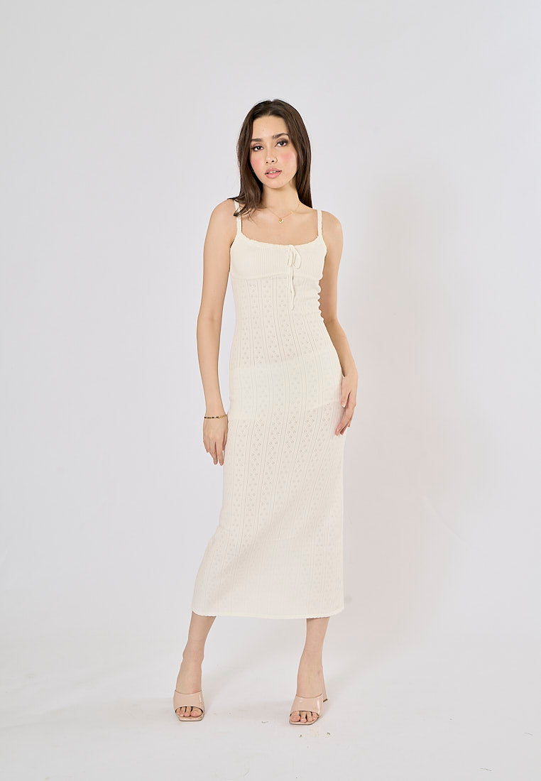 Orleans White Hollow Knitted Bodycon Maxi Dress