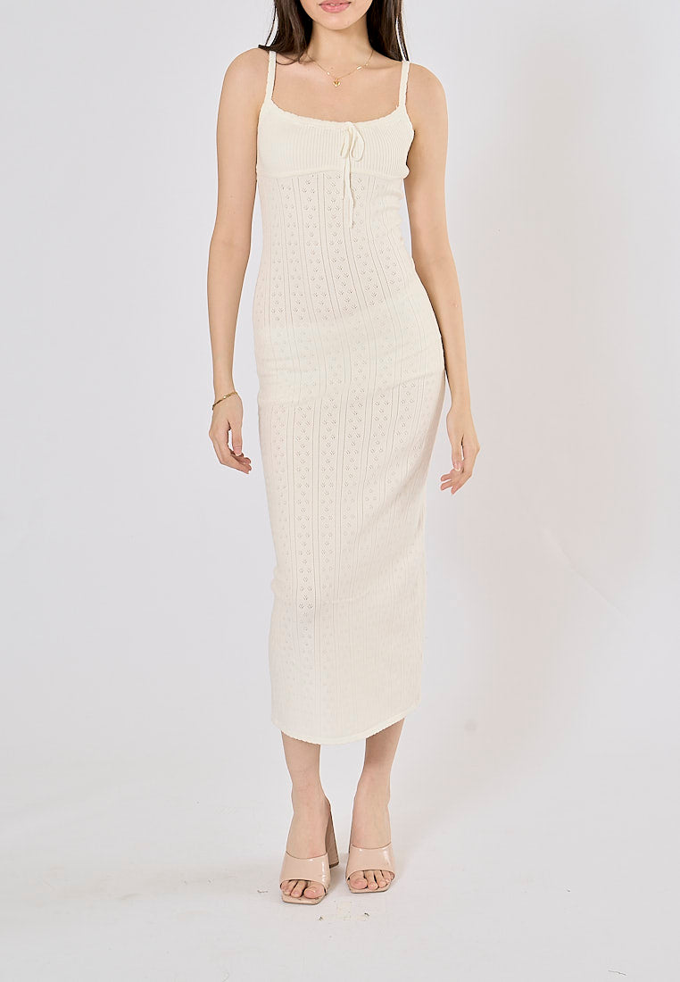 Orleans White Hollow Knitted Bodycon Maxi Dress