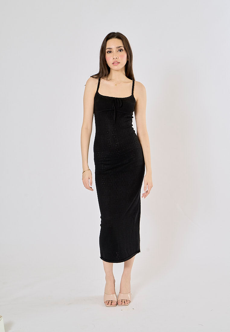 Orleans Black Hollow Knitted Bodycon Maxi Dress