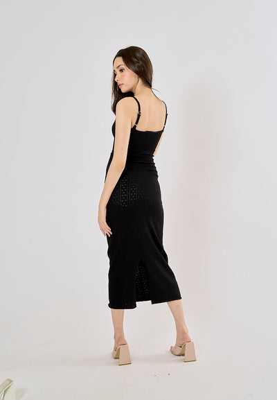 Orleans Black Hollow Knitted Bodycon Maxi Dress