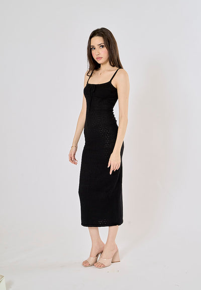 Orleans Black Hollow Knitted Bodycon Maxi Dress