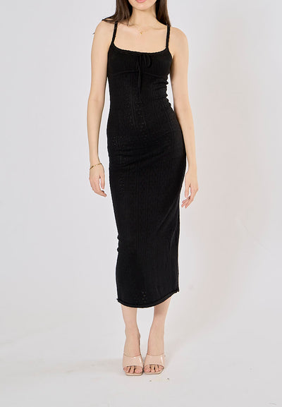 Orleans Black Hollow Knitted Bodycon Maxi Dress