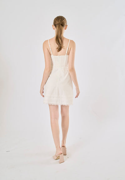 Malouri White Front Lace Up Mini Dress