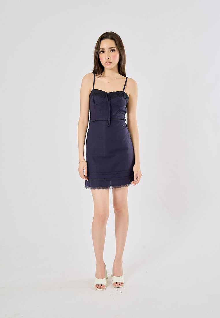 Malouri Navy Blue Front Lace Up Mini Dress