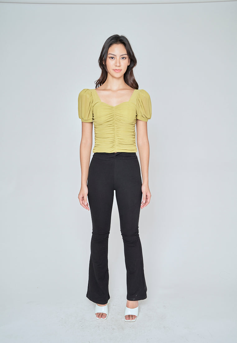 Miles Apple Green Sweetheart Neckline Padded Puff Sleeve Top