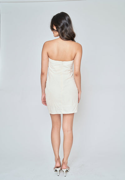 Charity Beige Ruch Tube Mini Dress