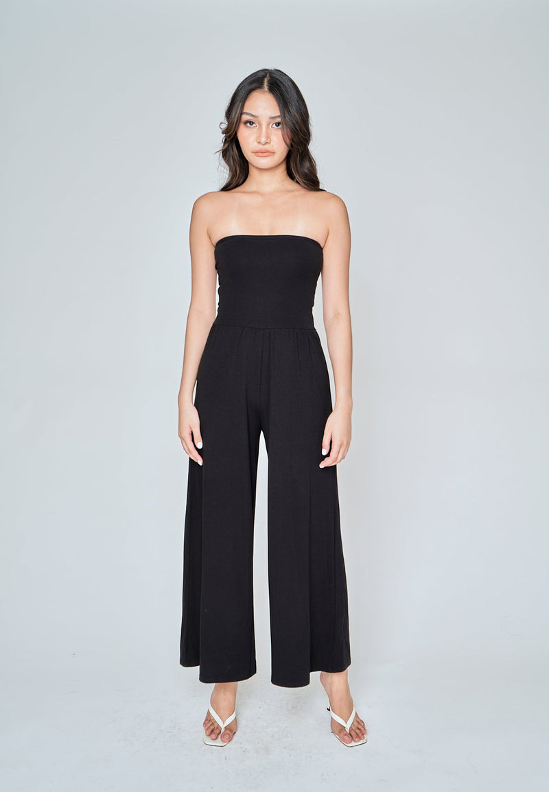 Lullie Black Basic Wide Leg Tube Jumpsuit