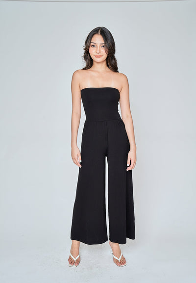 Lullie Black Basic Wide Leg Tube Jumpsuit