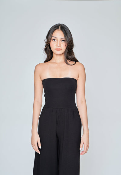 Lullie Black Basic Wide Leg Tube Jumpsuit