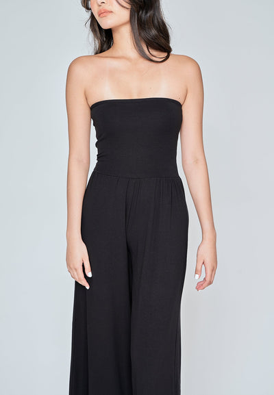 Lullie Black Basic Wide Leg Tube Jumpsuit