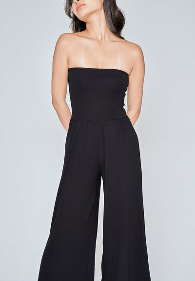 Lullie Black Basic Wide Leg Tube Jumpsuit