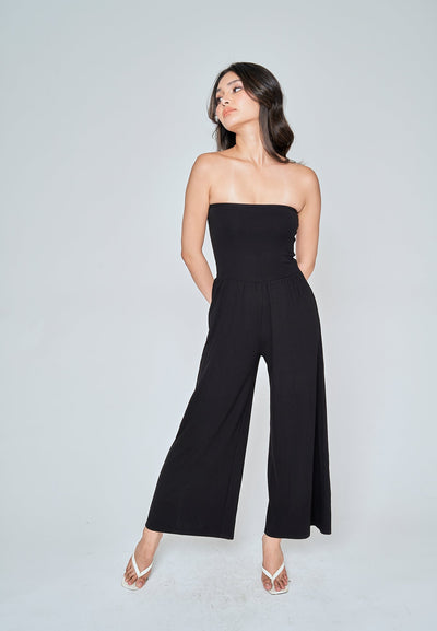 Lullie Black Basic Wide Leg Tube Jumpsuit