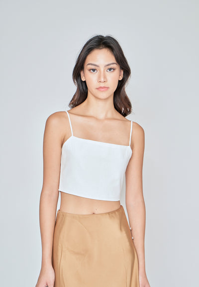 Fumi White Linen Sleeveless Self Tie Strap Zipper Back Top