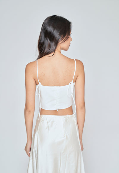 Fumi White Linen Sleeveless Self Tie Strap Zipper Back Top