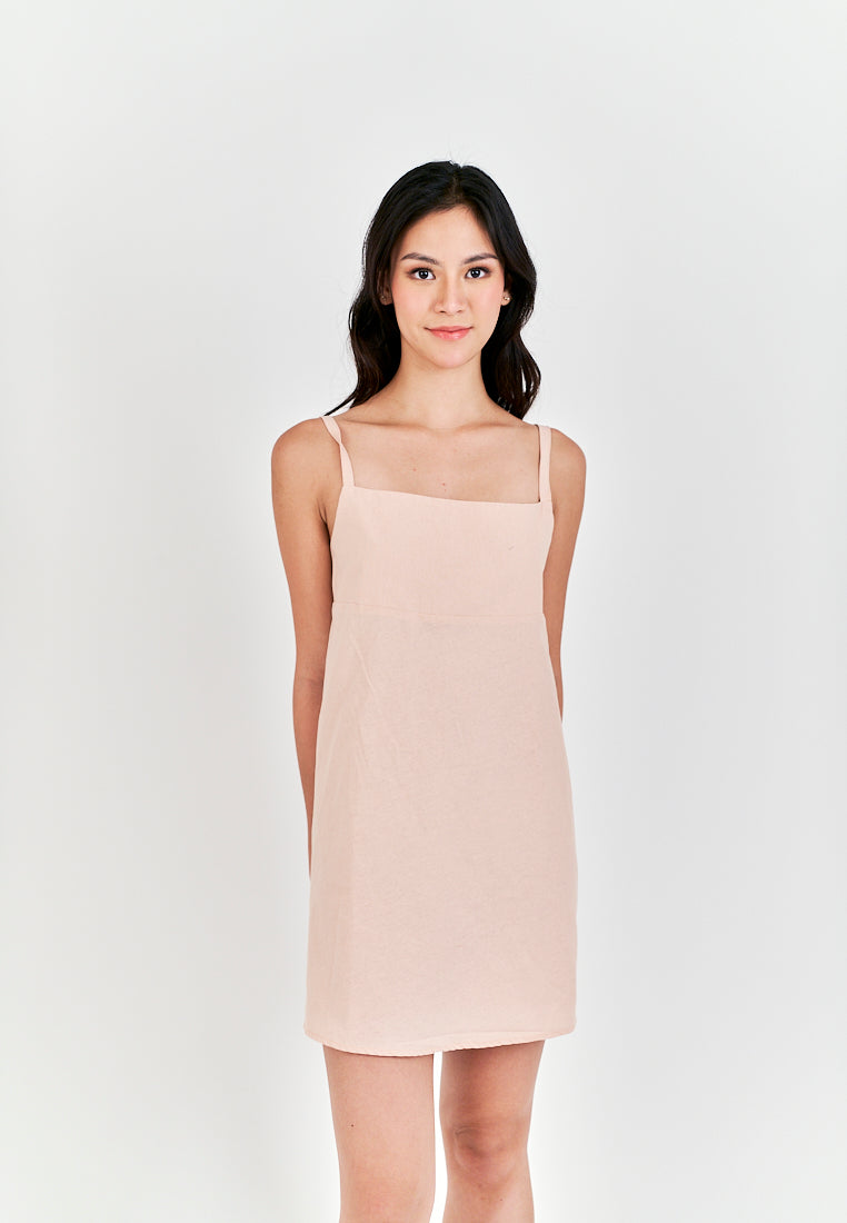 Chihiro Pink Linen Sleeveless Zipper Back Mini Dress