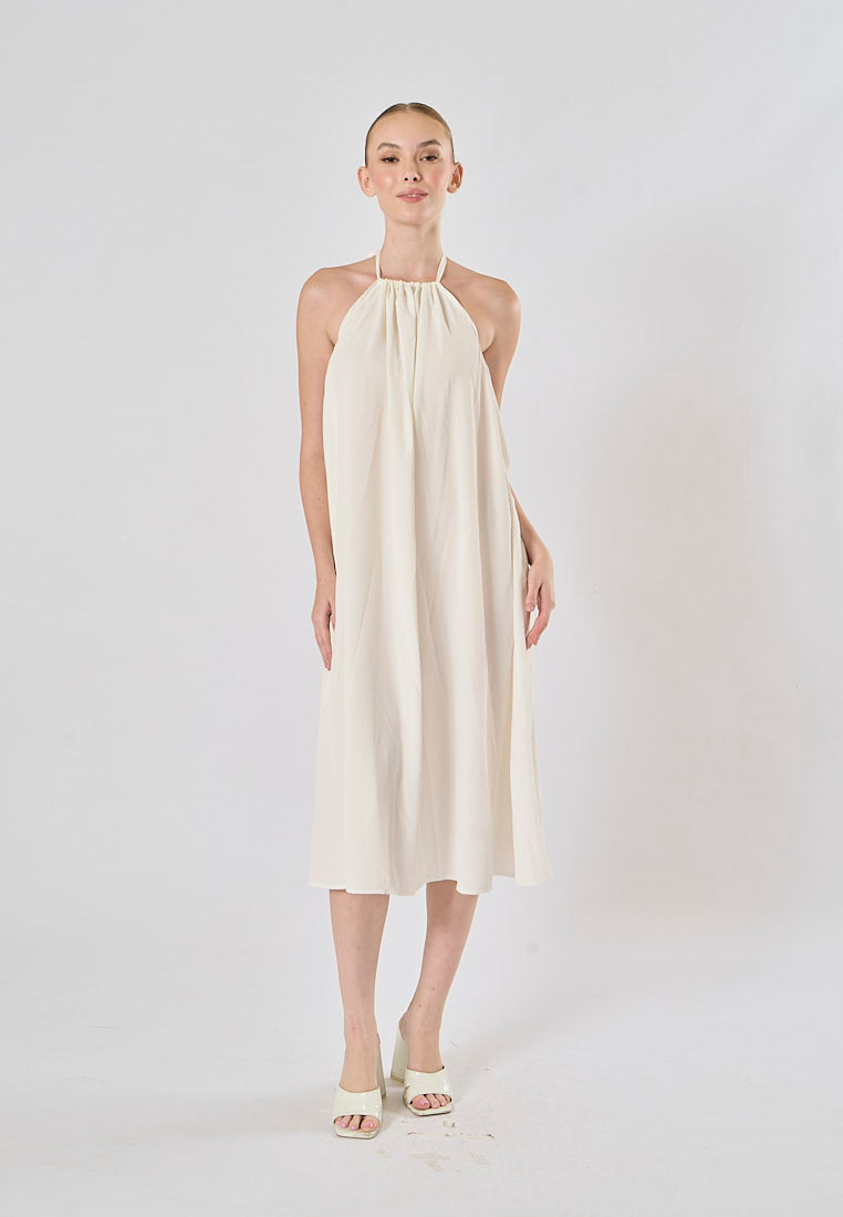 Xoliven White Halter Neckline Tent Midi Dress