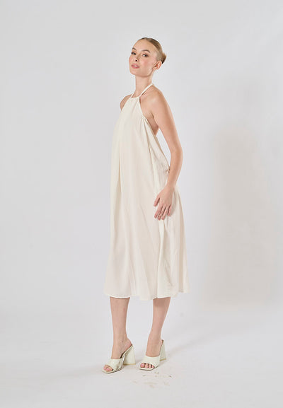 Xoliven White Halter Neckline Tent Midi Dress