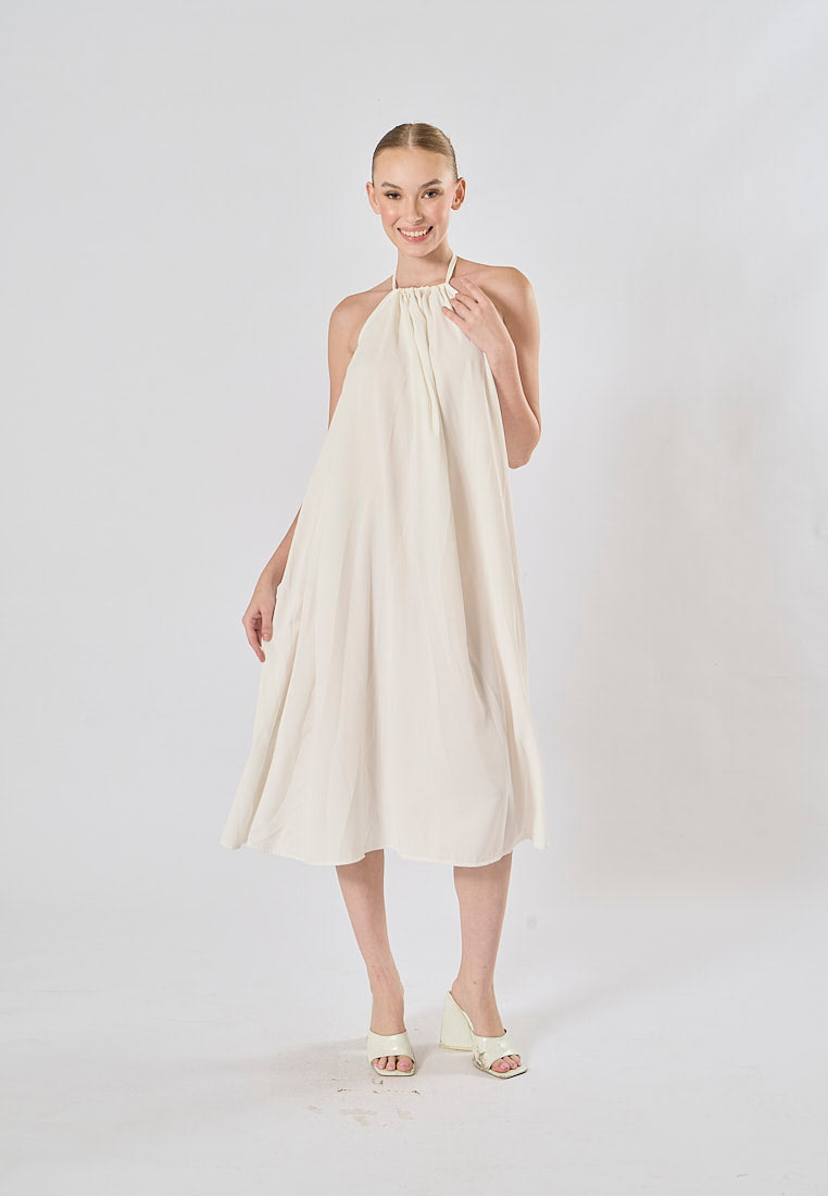 Xoliven White Halter Neckline Tent Midi Dress