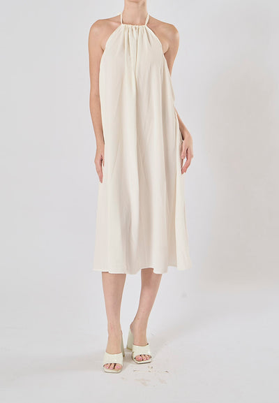 Xoliven White Halter Neckline Tent Midi Dress