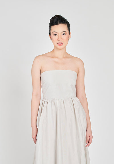 (PRE-ORDER: ETA September 15)Ohana Grey Pleated Smocked Hollow Out Back Sleeveless Midi Dress