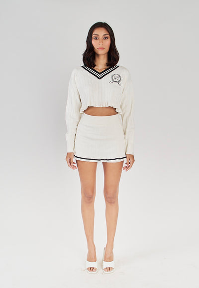 Kellen White with Black Line Knitted Mini Skort