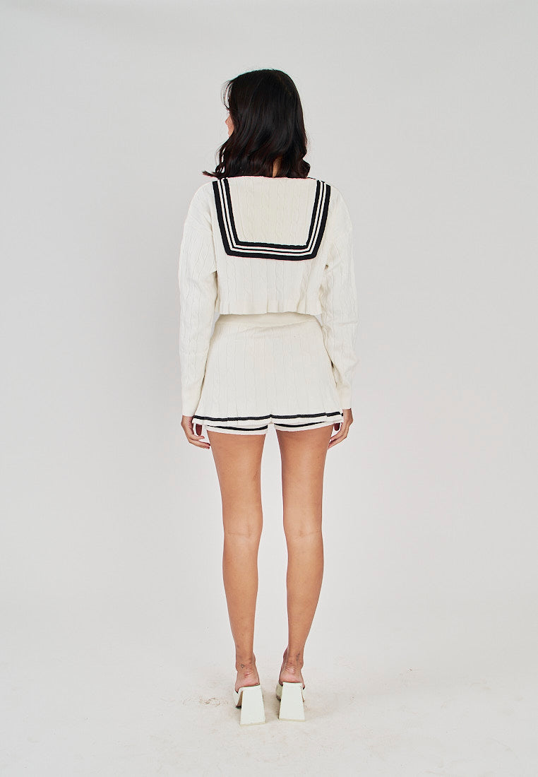 Kellen White with Black Line Knitted Mini Skort