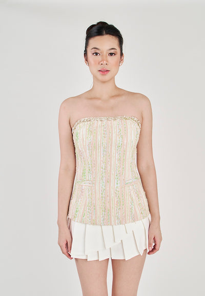 Olsen Multi Color Woven Side Pockets Back Zipper Tube Top