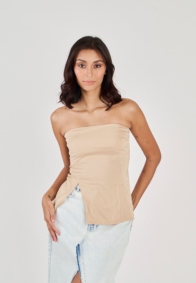 Nabi Khaki Smock Back Side Zipper Tube Top