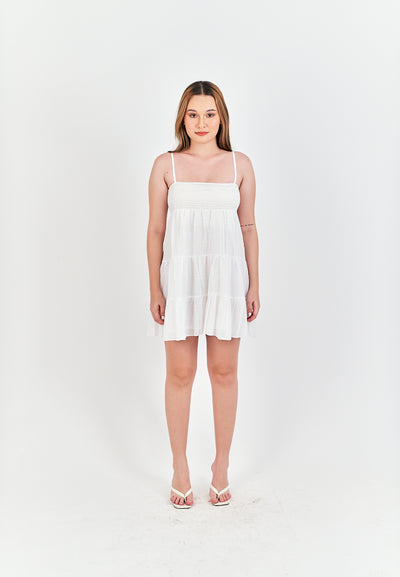 Calista White Smocked Top Sleeveless Tiered Mini Dress