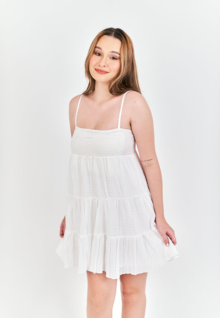 Calista White Smocked Top Sleeveless Tiered Mini Dress