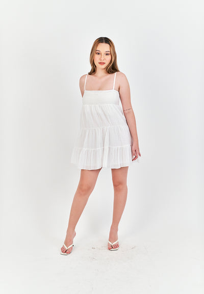 Calista White Smocked Top Sleeveless Tiered Mini Dress