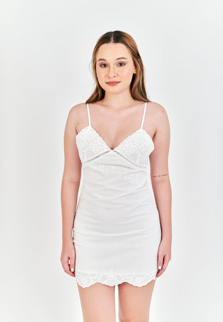 Jiselle White V Neck Lined Underbust Back Zipper Adjustable Thin Strap Mini Dress