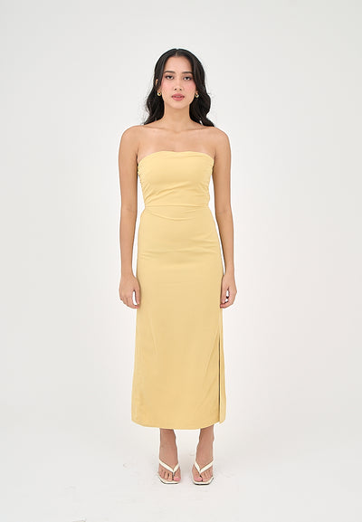 Solana Butter Yellow with Slit Tube Midi Dress