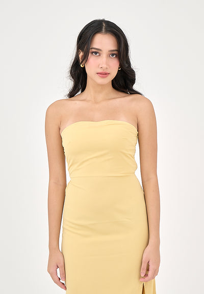 Solana Butter Yellow with Slit Tube Midi Dress