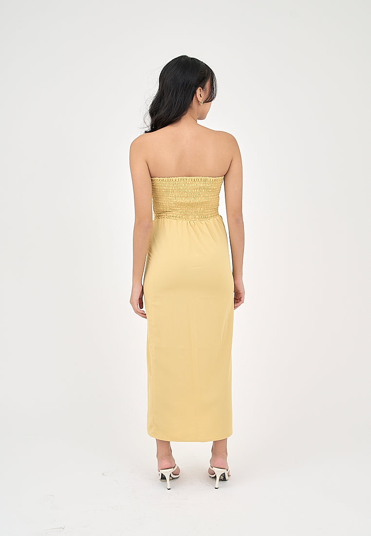 Solana Butter Yellow with Slit Tube Midi Dress