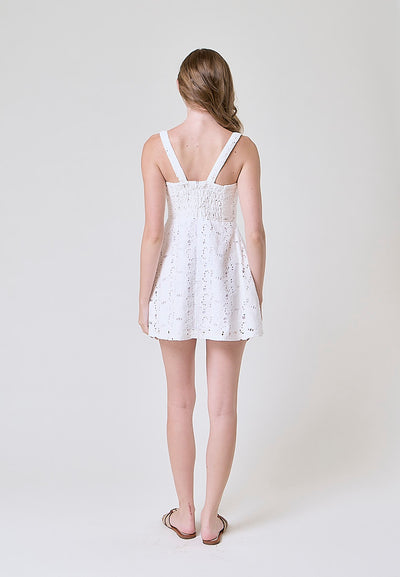 Aradia White Eyelet Front Slit Mini Dress