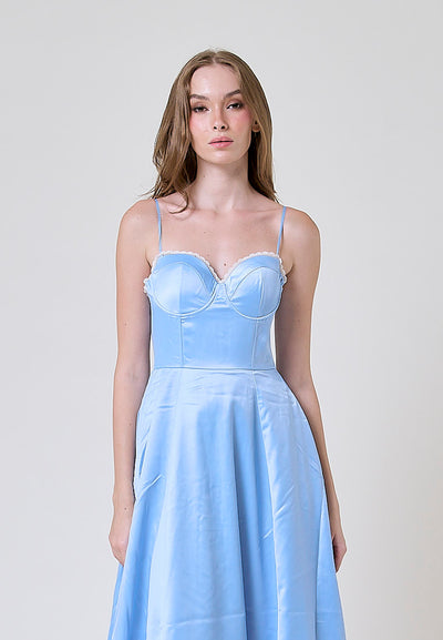 Viola Pastel Blue Bustier Flowy A Line Midi Dress