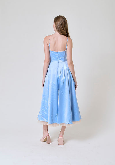 Viola Pastel Blue Bustier Flowy A Line Midi Dress