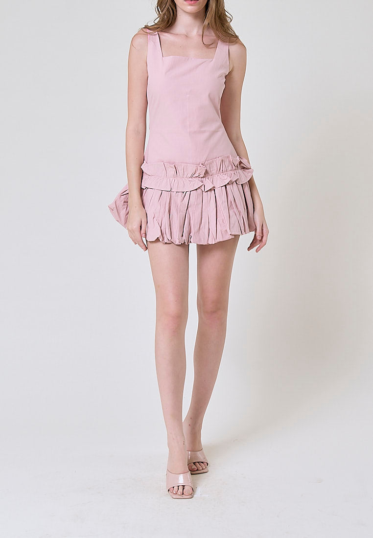 Anevay Old Rose Square Colar Mini Baloon Dress