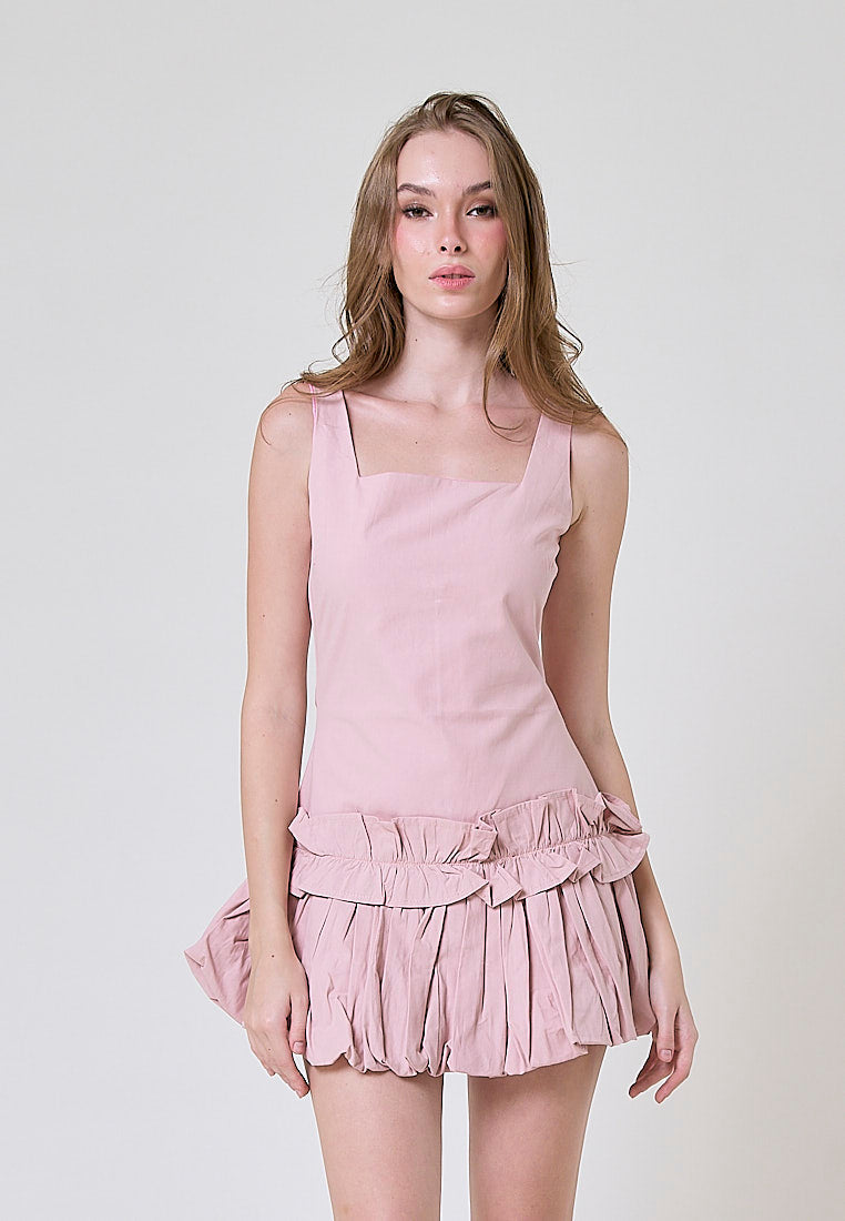 Anevay Old Rose Square Colar Mini Baloon Dress