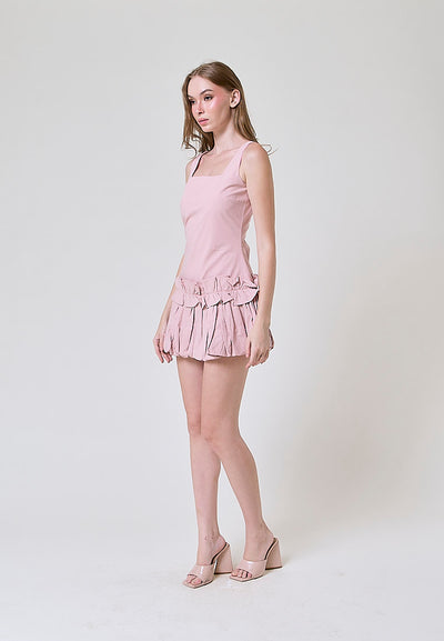 Anevay Old Rose Square Colar Mini Baloon Dress