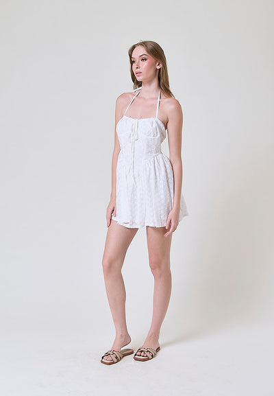 Mavka White Floral Eyelet Self Tie Corset Mini Dress