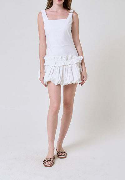 Anevay White Square Colar Mini Baloon Dress