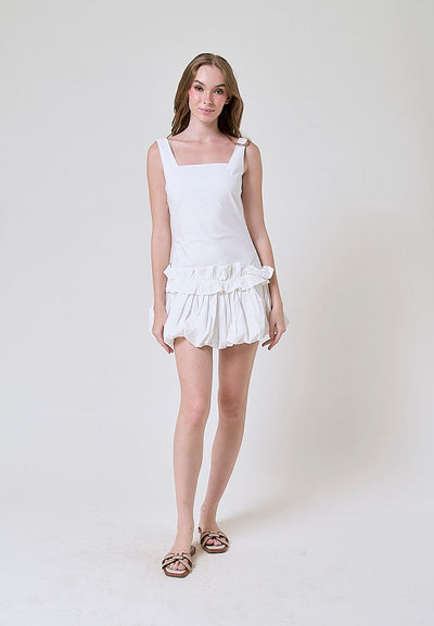 Anevay White Square Colar Mini Baloon Dress