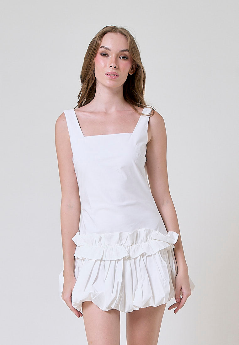 Anevay White Square Colar Mini Baloon Dress