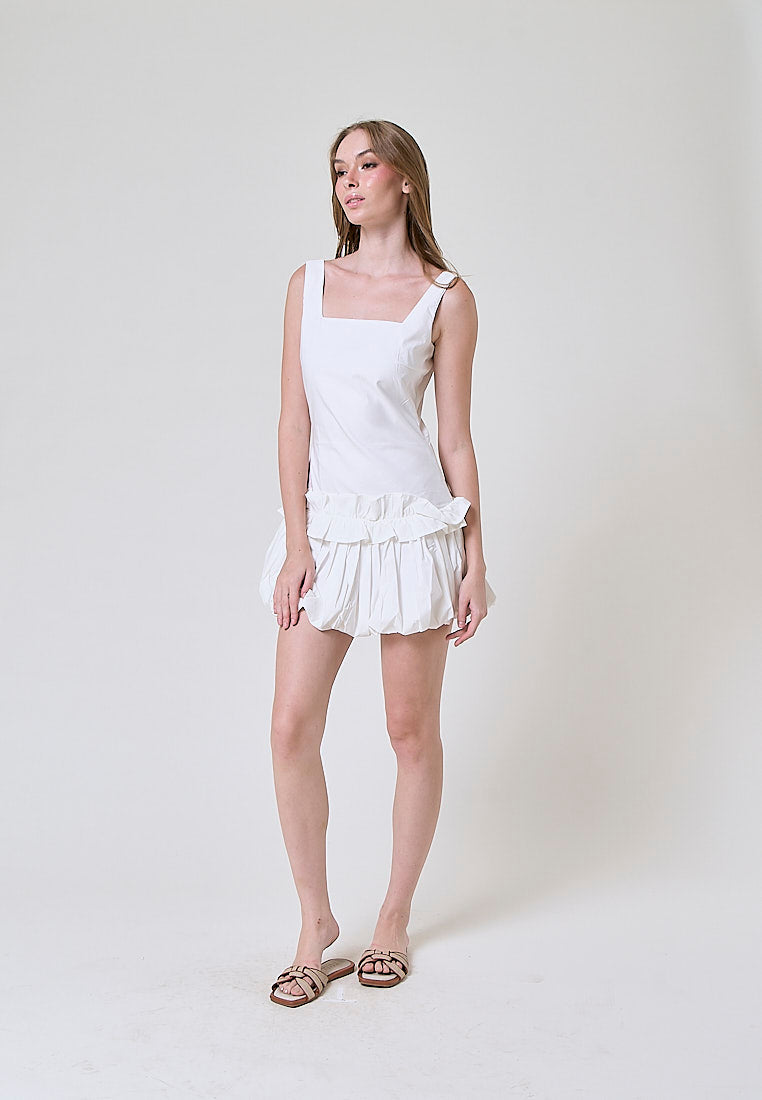 Anevay White Square Colar Mini Baloon Dress