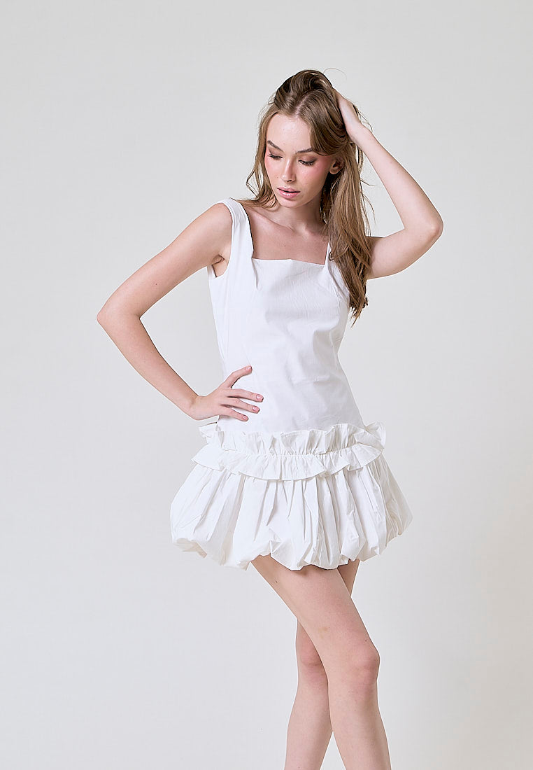 Anevay White Square Colar Mini Baloon Dress