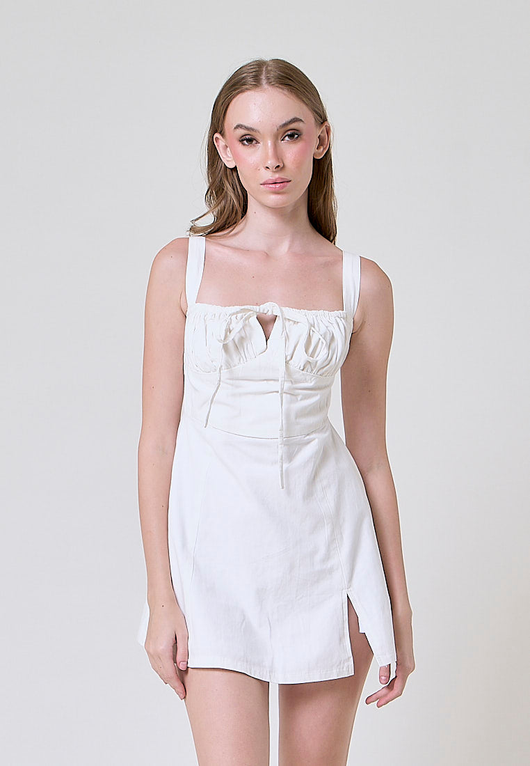 Aradia White Front Slit Mini Dress