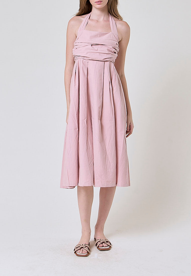 Melantha Old Rose Cowl Halter Midi Dress